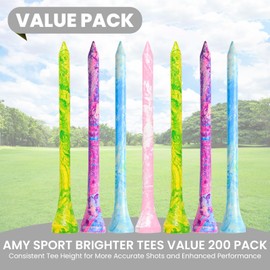 Amy Sport Golf Tees Styllish Bamboo Wooden Coloured Painted Bulk 200 Pack 1 1/2 3 1/4 2 3/4 Inch Tee, Enhanced Visibility Color Purple Pink Green Blue, Practice for Men Women (Colorful, 3 1/4 Inch)