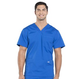 Cherokee Scrubs for Men Workwear Professionals V-Neck Four-Pocket Scrub Top Plus Size WW695, 5XL, Royal