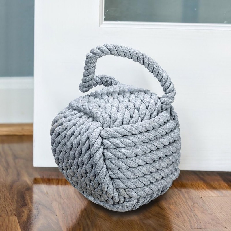 Nautical Rope Knot Decorative Cotton Door Stop, Grey