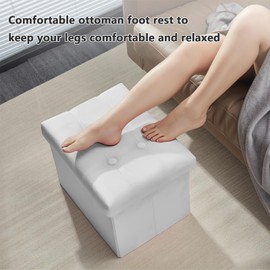 AmasSmile Storage Ottoman Foot Rest Stool, 17 inch Velvet Footstool Bench, Short Ottoman Stool, Small Folding Storage Ottoman Store Books, Records,White