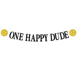 One Happy Dude 1st Birthday Banner - Smiley Face Birthday Decoration, Hippie First Birthday Sign, Hippie Birthday Decorations, Smiley Boy First Birthday Party Decoration Supplies