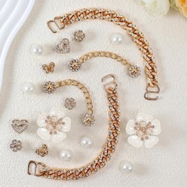 WAQYGZO - Encantos de zapatos brillantes con cadena, accesorios para mujeres, decoración de zapatos de flores de perla, decoración de zapatos de diamantes de imitación, bonita decoración para fiestas