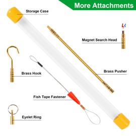 14FT Wire Fish Tool Electrical Wire Snake Fish Tape Fish Rods, Bright Green Wall Wire Fishing Tool Glow Rods Wire Pulling with 5 Different Attachments in a Carrying Case