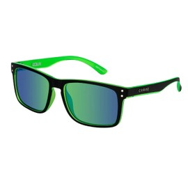 CARVE Goblin Polarized Sunglasses – Matte Black Rectangular Shades, Green Mirror Lens, Anti-Glare Vision & 100% UV Protection for Men & Women