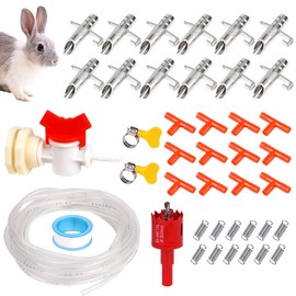 KHEARPSL Automatic Rabbit Watering System Kit Rabbit Water Dispenser Include 12 Nipple Drinker, Hose, Connector, Hole Opener, Small Animal Water Feeder (Silver, 12 Nipple Drinker Kit)