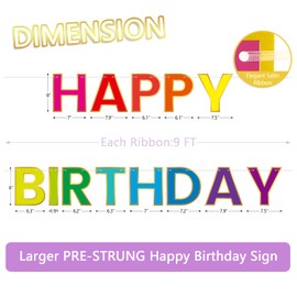LITAUS Colorful Happy Birthday Banner - 9ft Pre-Strung No DIY Backdrop Sign for Parties, Adults, Kids, Women, Men, Boys & Girls - Birthday Decorations & Party Supplies