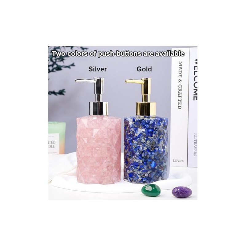 Decorative Crystal Soap Dispenser, Natural Stone Design, Gold Pump, Bathroom