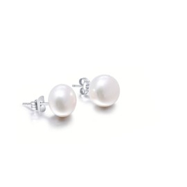 TreasureBay Natural Freshwater Pearl Stud Earrings With 925 Silver (White)