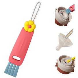 3 in 1 Cup Lid Cleaning Brush, 2024 Upgraded Portable Crevice Cleaning Brush Set for Baby Bottle Gap Tight Spaces Cup, Rotatable Cup Lid Cleaner Cup Mouth Scrubber (1, Red)