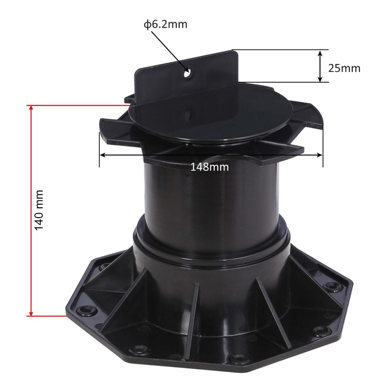 Wiltec Stilt Bearing for Patios, 2700 kg, 140-210 mm, Height-Adjustable
