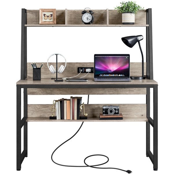 Yaheetech Home Office 47 Inch Writing Desk with Power Outlets