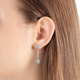 Cube Austrian Crystal Drop Long Dangle Earrings for Women 925 Sterling Silver Post Hypoallergenic Jewelry (Aurora Borealis)