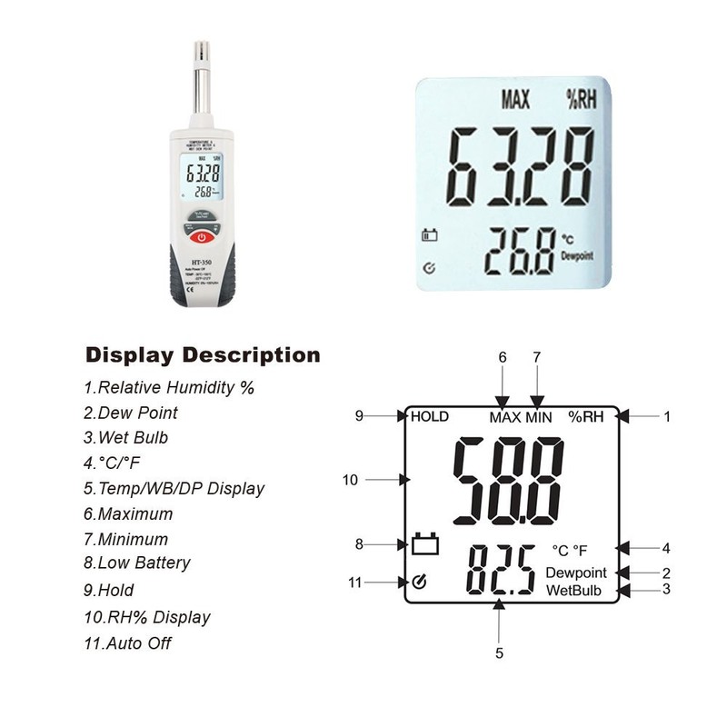 Hygro-Thermometer Psychrometer, Handheld Digital Humidity Temperature Meter with Dew Point