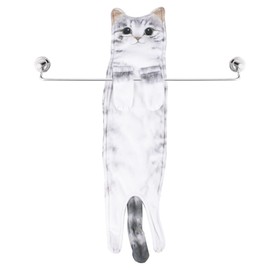 Cat Funny Hand Towels for Bathroom Kitchen - 1 PC Cat Decor Hanging Washcloths Face Towels Reusable Machine Washable and Super Absorbent Soft Housewarming Gift for Cat Lovers (Grey Cat)