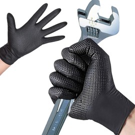 PHPTHIK Nitrile Gloves, Disposable Mechanic Gloves, 50 Pieces, 0.1 inch (0.26 mm), Thick, Engineer Gloves, Strong Durable, Strong Grip, Strong Oil Resistance, Work, Industrial, Automobile, Motorcycle