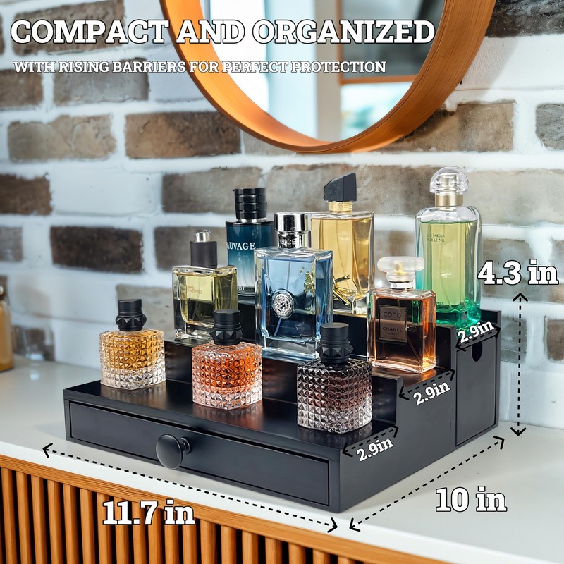 Classic Wooden Cologne Organizer for Men 3 Tier Black |
