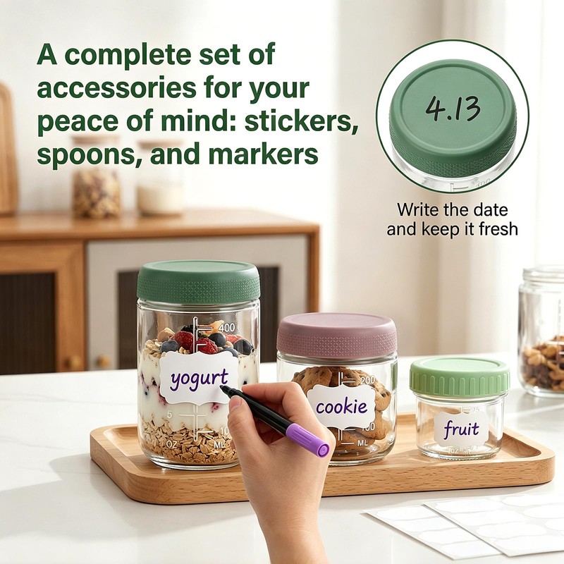 12 Pack Overnight Oats Containers with Lids, 16oz/10oz/4oz Glass Jars