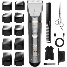 Ibealuty Electric Hair Buzzer, 2022 Model, USB Recharge, Automatic Blade Sharpening, 0.03 - 0.9 inches (0.8 - 24 mm), LED Display, 2 Modes, Fully Waterproof, Quiet, Comb, Cape, Scissors Included