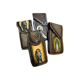 Leather Phone Belt Holster Handmade in Mexico Cowboy Jesus Virgin Mary - Design: Jesus 2