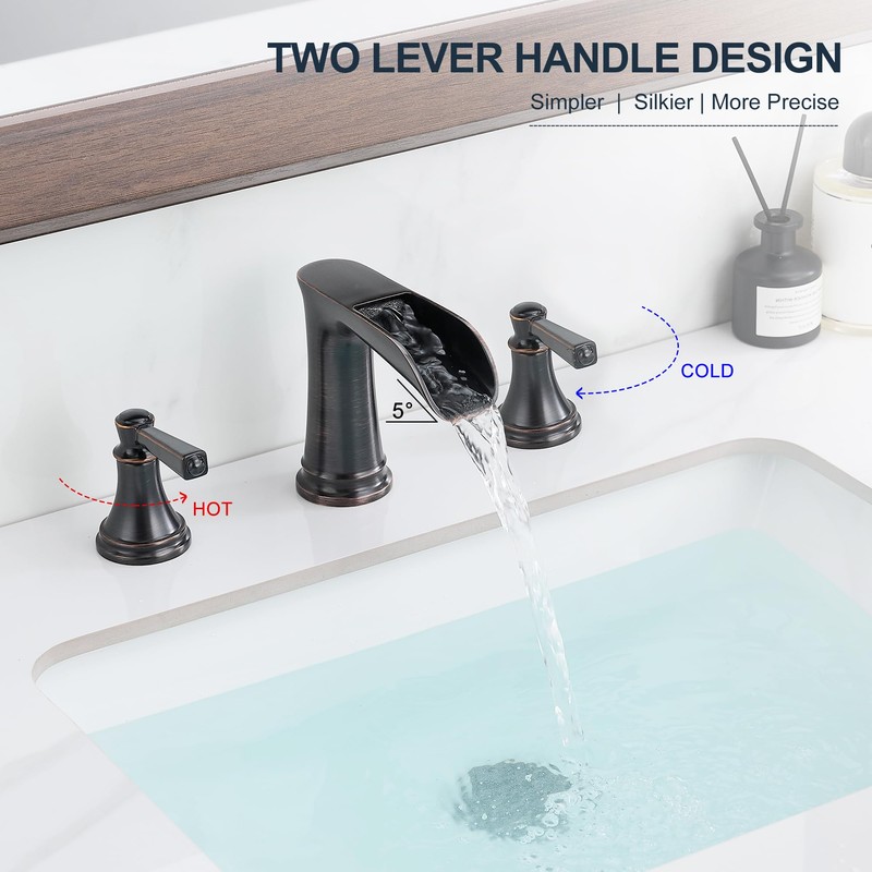 HEYMYTAP Brass 8 Inch Oil Rubbed Bronze Bathroom Faucet Waterfall