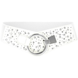 BlackButterfly Wide Elastic Stretch Retro Metal Interlock Buckle Belt (White, L)
