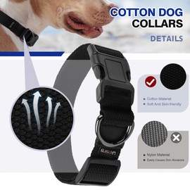 Likesing Cotton Soft Dog Collar, Quick Release Dog Collar with Buckle, Heavy-Duty Adjustable Pet Collar for XS Small Medium Large Dog, Colorfast Dog Collars with Removable Tag(M, Black)
