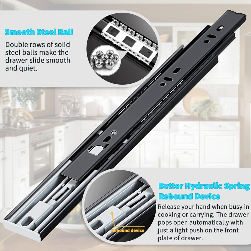 YENUO Push to Open Drawer Slides Full Extension Rail 12