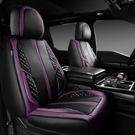 CAR PASS Nappa Leather Car Seat Covers Full Set Waterproof Protector Durable Cushioned,Universal Fit for Sedan SUV Pick-up Truck,Automotive, Anti-Slip and Backseat Luxury Premium(Black and Purple)