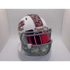 Riddell Edgewood Warriors Mini Football Helmet - Silver & Red Crystals, Red Visor, Matte