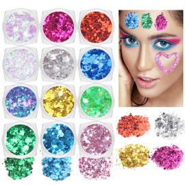 MEICOLY 12 Colors Face Glitter Palette,Body Glitter Set Face Sparkles,Chunky Hair Glitter,Mermaid Face and Body Glitter Gel,Glitter Makeup,Festival Face Paint Glitter,Body Glitter for Women and Kids