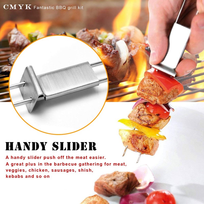 CMYK Barbecue Skewers, 6-Pack 13" Stainless Steel Grilling Skewers with