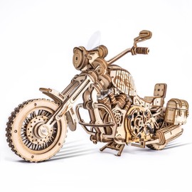 ROBOTIME 3D Wooden Puzzle Models Kits to Build for Adults Moving Motorcycle Vehicle Scale DIY Bike Mechanical Model Building Birthday Gift