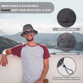 KeepSa Baumwolle Sonnenhut Herren Sommerhut UV Schutz Wanderhut Fischerhut Trekking Faltbar SafariHut mit Kinnband Outdoor Buschhut Hiking Bucket Hat