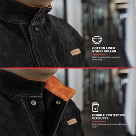 YESWELDER Black Leather Welding Jacket for Men Women, Heavy Duty Welder Jacket, Heat Flame Resistant Welding Coat, M