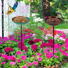 VEWOGARDEN 2Pcs Small Bird Bath for Outside with Metal Stake Birdbaths for Outdoors Garden Yard Patio Decoration