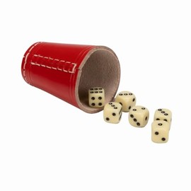 GICO Quality dice cup (genuine leather) standard (9 cm) red with 6 dice - 5903
