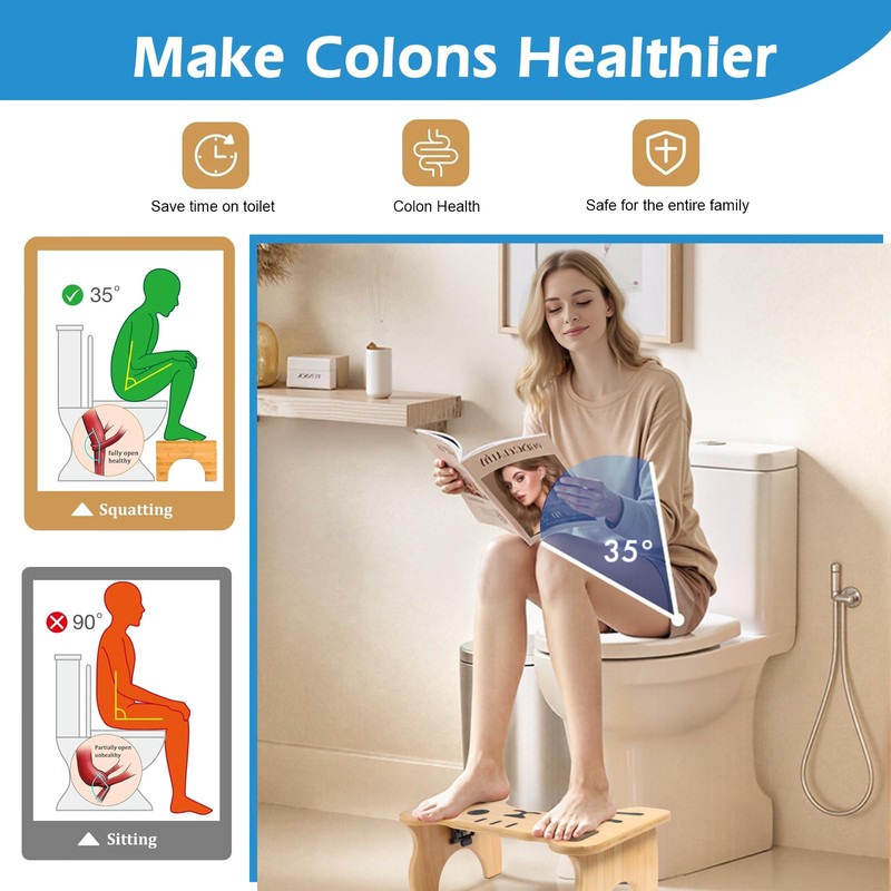 Bamboo Toilet Stool Foldable, 7 in Poop Stool for Bathroom,