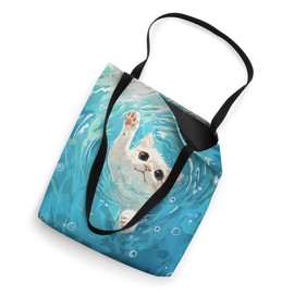 Funny Munchkin Cat In Pool Water Swim Cute Mom Dad Kids Tote Bag