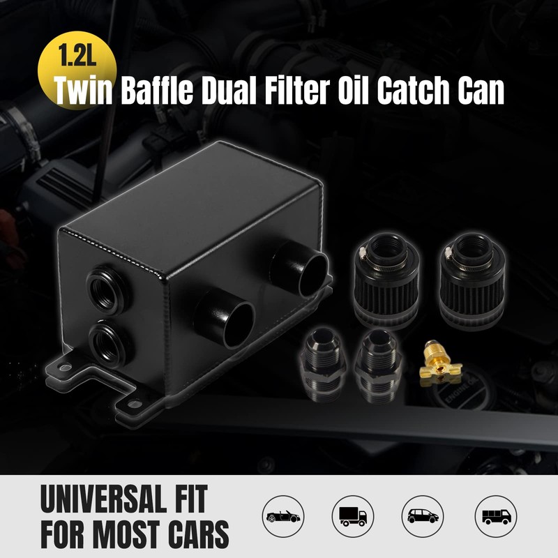 POSENG Universal Aluminum AN10 1.2L Twin Baffle Dual Filter Engine