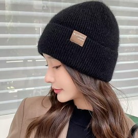 CCAIPU Unisex Beanie Hat, Women's Winter hat- Cold, Ear Protection (UK, Alpha, One Size, Black)