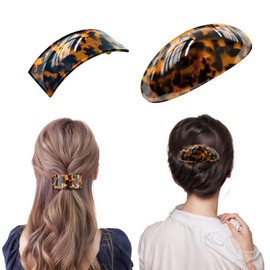 YIERSO Pinzas para El Cabello Ovaladas Francesas, Pinzas Grandes Vintage de Acetato con Diseño de Carey, Broche Metálico Antideslizante de Sujeción Fuerte, Paquete de 2 Accesorios para El Cabello de 4