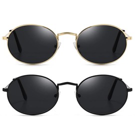 JUDOO Oval Sunglasses for Women Men Vintage 90s Metal Frame Black Glasses