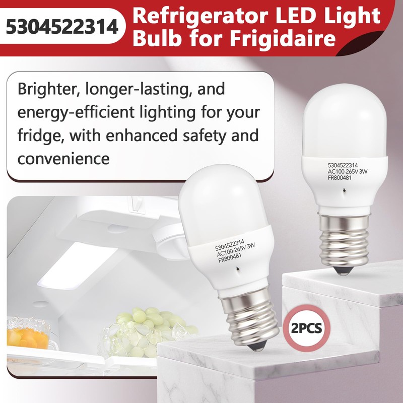 StreytoTek 2 Pcs 5304522314 Refrigerator LED Light Bulb for Frigidaire,