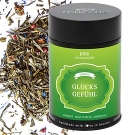 Hallingers Glückgefühl - Loose Green Tea with Strawberry, Pink Pepper & Cornflower (Tin) - Advent Calendar Novelties & Advent Calendar Fill | Birthday Congratulations Get Well Thank You Friendship
