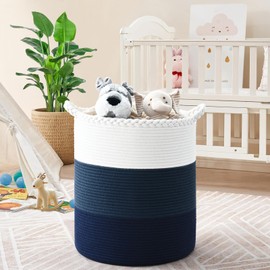 Degeyoyo Storage Basket for Organizing, 15"×18" Large Tall Laundry Baskets, Cotton Rope Woven Blanket Basket, Toy Storage for Kids, Collapsible Laundry Hamper for Living Room, Nursery Room