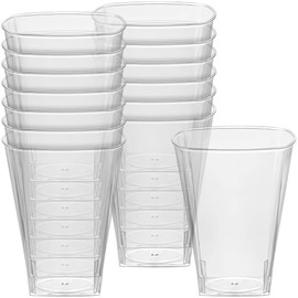 Kaya Clear Square Plastic Cups - 8 oz. (Pack of 14) - Versatile & Elegant Design, Perfect for Parties, Gatherings & Everyday Use
