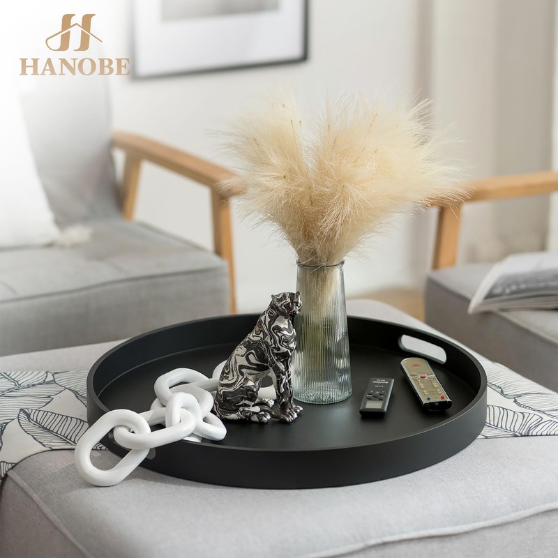 Hanobe Ottoman Tray Serving Decor: Round Large Coffee Table Black