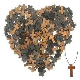 CHENNAN Pack of 200 Wooden Cross Pendants, Small Wooden Crosses, Wooden Crucifix Cross Chain, Cross Beads Pendants, Accessories for Party Favours, Sunday School DIY Jewellery Projects (2 Colours)
