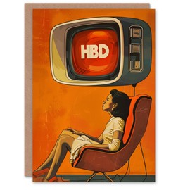 Artery8 Retro Future TV Lady Living Room Hbd Woman Birthday Card
