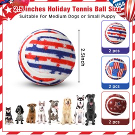 Suilung 6 Pcs 4th of July Dog Tennis Ball 2.5 Inches Independence Day Pet Teething Chew Toys USA Flag Tennis Ball for Large Medium Small Dog Aggressive Exercise Training Catching